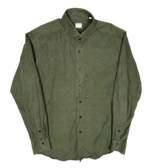XACUS Tailored Fit Dress Shirt Floral Green Italy Cotton Long Sleeve 15.5 Medium - Picture 1 of 8